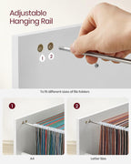 Adjustable hanging rail filing cabinet for organized document and folder storage.