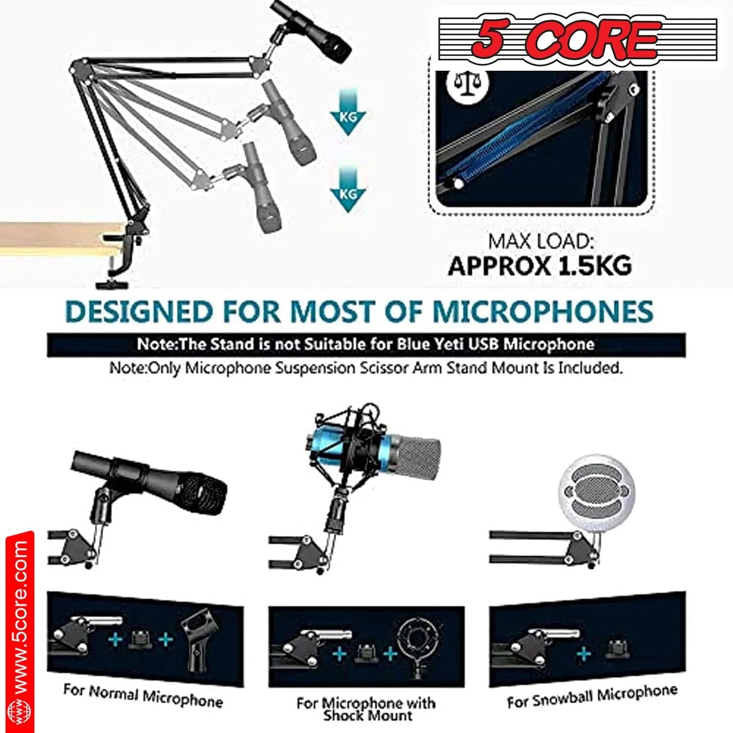 Adjustable microphone stand with shock mount and accessories