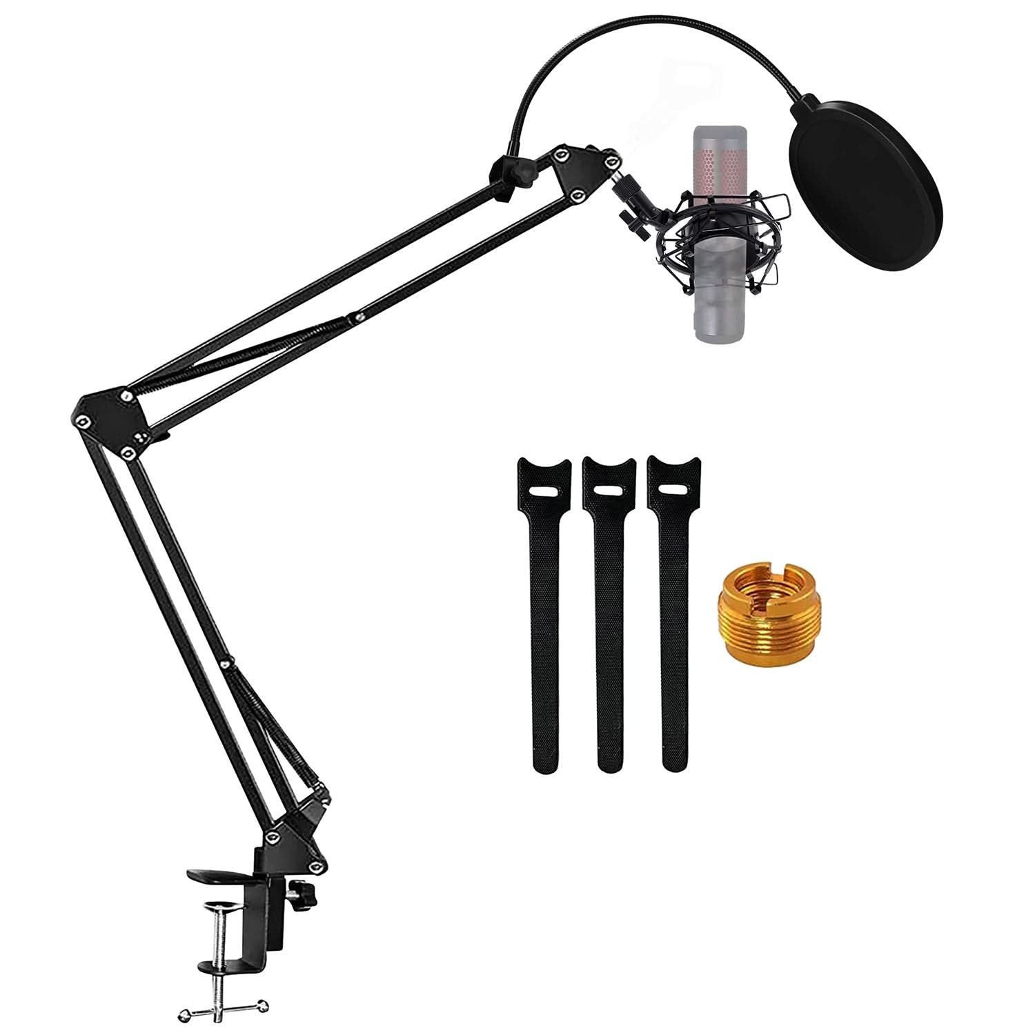 Adjustable microphone stand kit with pop filter and shock mount