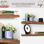 Rustic wood floating shelves by Willow & Grace Designs for elegant wall storage.
