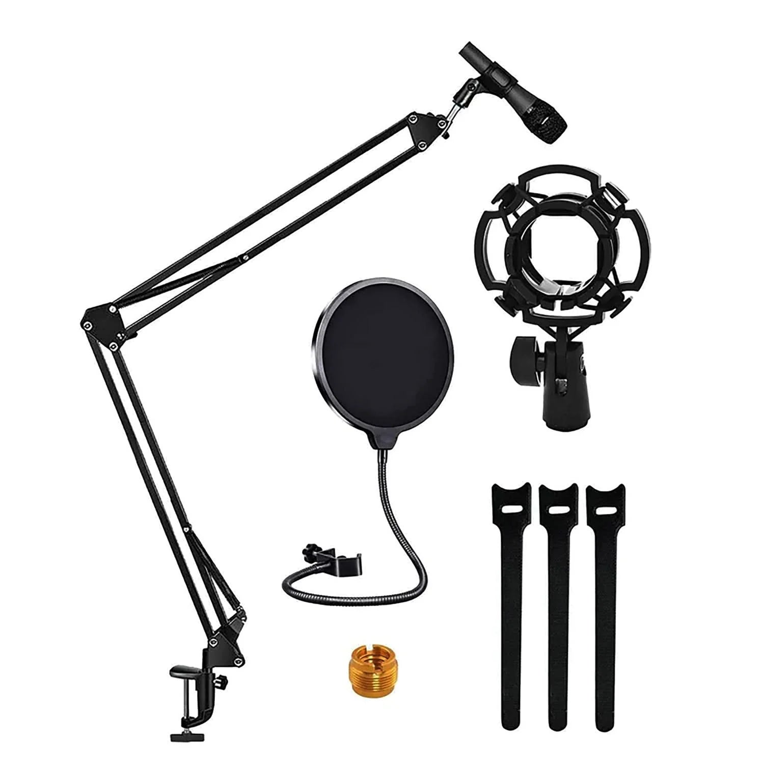 Black microphone stand kit with pop filter and shock mount