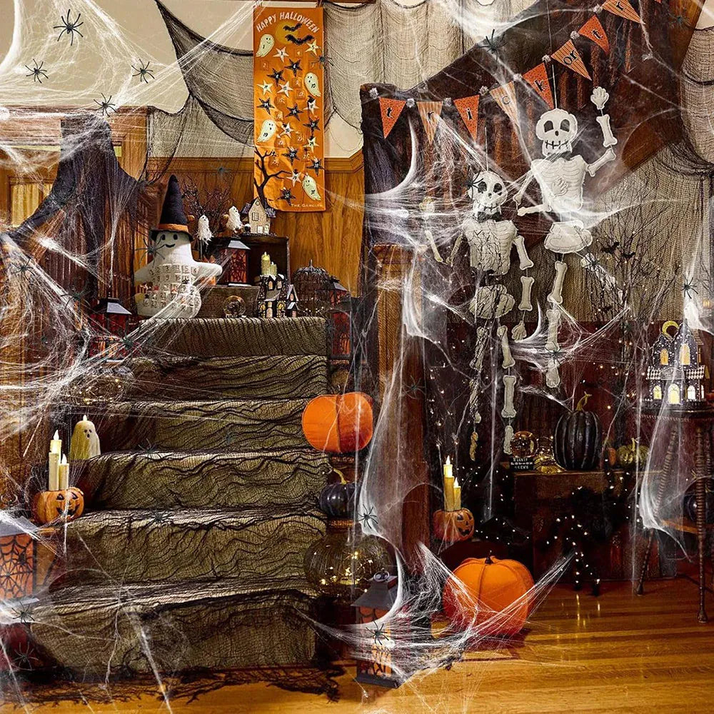 20/40g Halloween Spider Webs Spider Decor Halloween Home Party Scream Festa Black Spider Web Outdoor Propm Haunted Decoration
