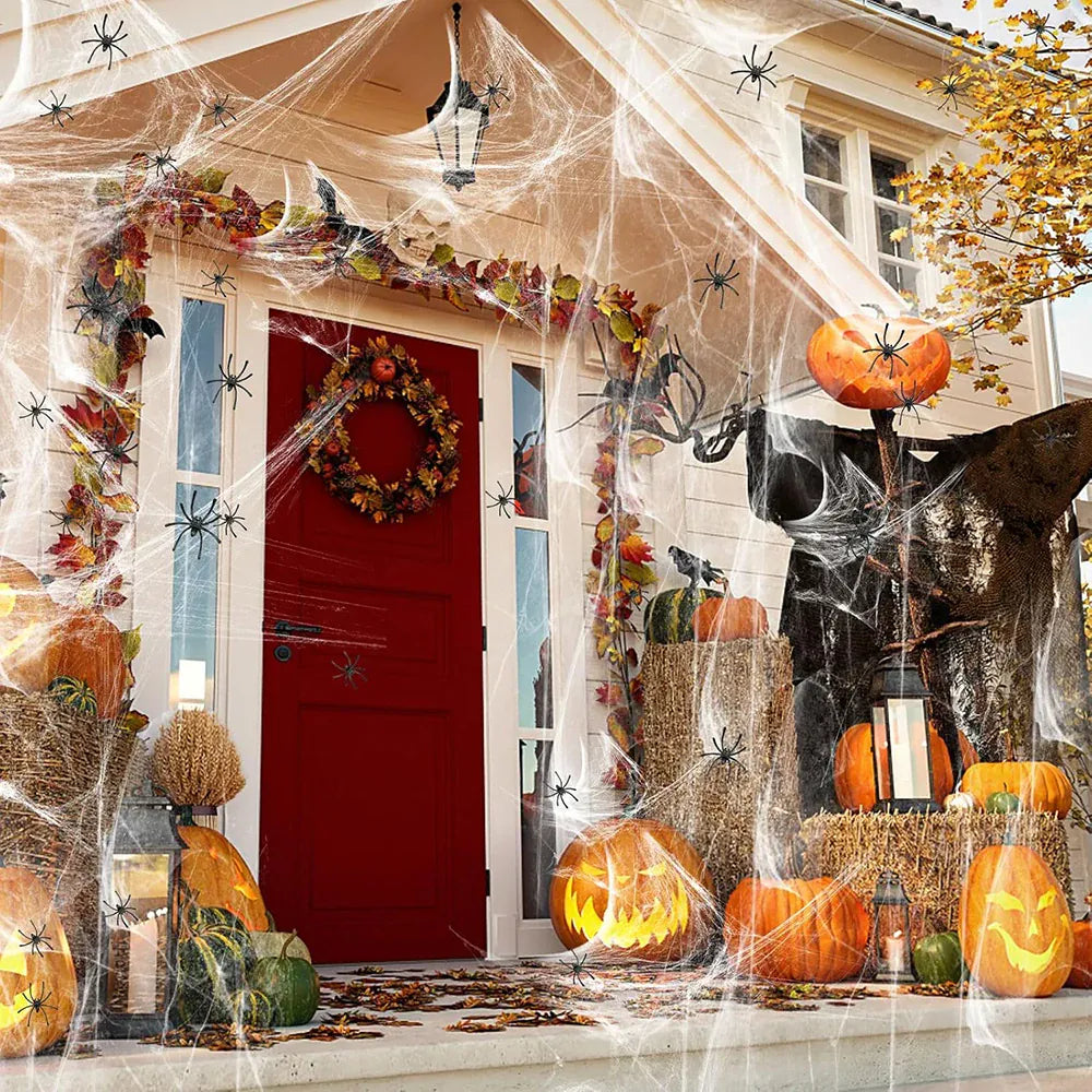 20/40g Halloween Spider Webs Spider Decor Halloween Home Party Scream Festa Black Spider Web Outdoor Propm Haunted Decoration
