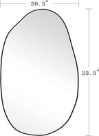 Irregular oval wall mirror with black frame (33.5") for modern home and bathroom decor.
