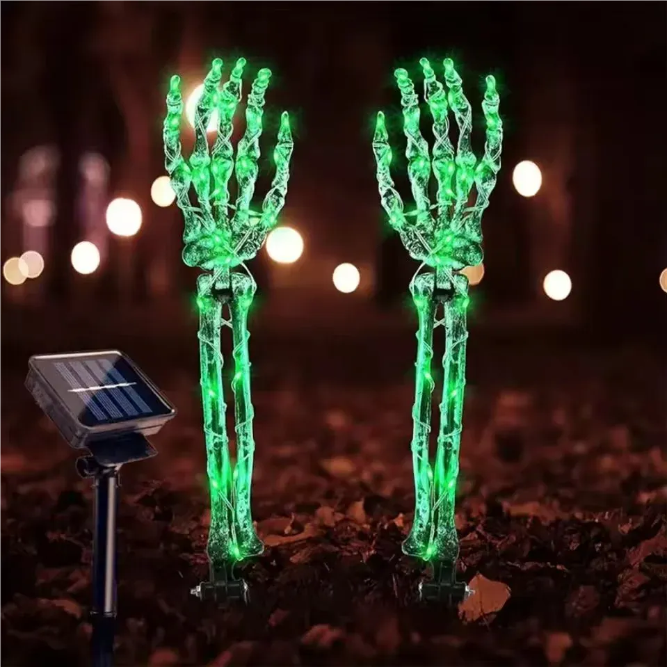 2PC Halloween Solar Garden Lights Outdoor Waterproof Ghost Hand LED Stake Lights Horror Atmosphere Decoration Lamp  For Festival