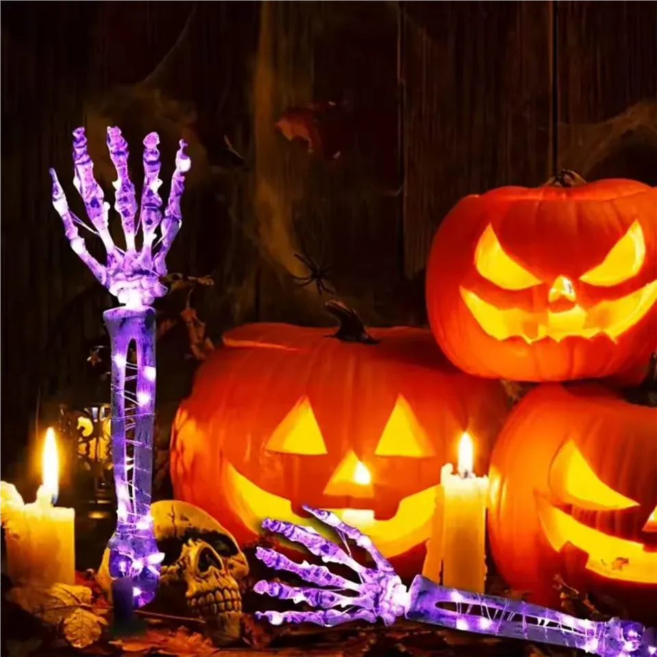 2PC Halloween Solar Garden Lights Outdoor Waterproof Ghost Hand LED Stake Lights Horror Atmosphere Decoration Lamp  For Festival