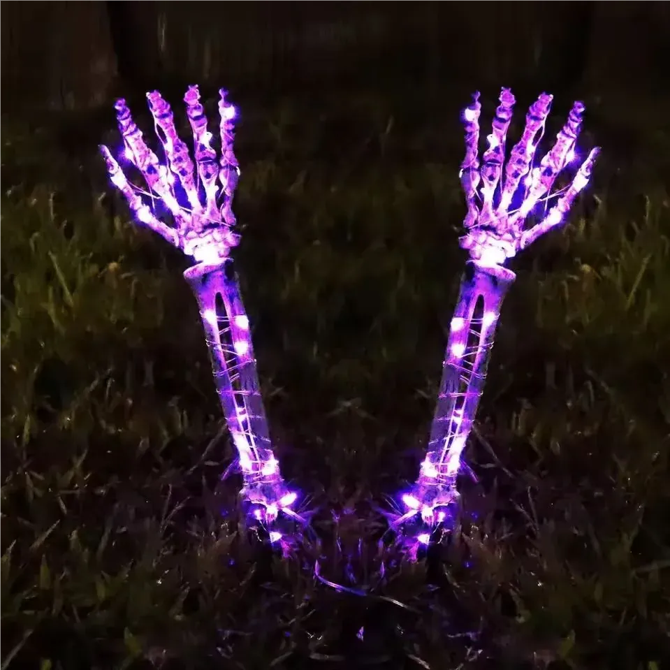 2PC Halloween Solar Garden Lights Outdoor Waterproof Ghost Hand LED Stake Lights Horror Atmosphere Decoration Lamp  For Festival