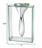 Contemporary glass and metal vase (13.5") for modern floral and home decor.
