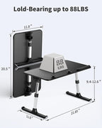 Adjustable laptop desk stand with size dimensions and weight capacity