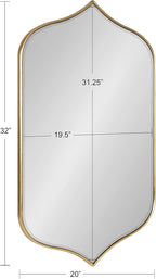 Gold arched wall mirror (32"x19.5") perfect for bathroom vanity, bedroom, or hallway decor.
