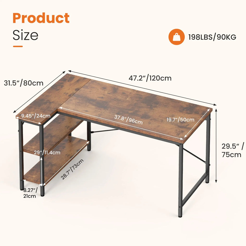 47" L-Shaped Desk | Reversible Storage & Gaming Corner Desk