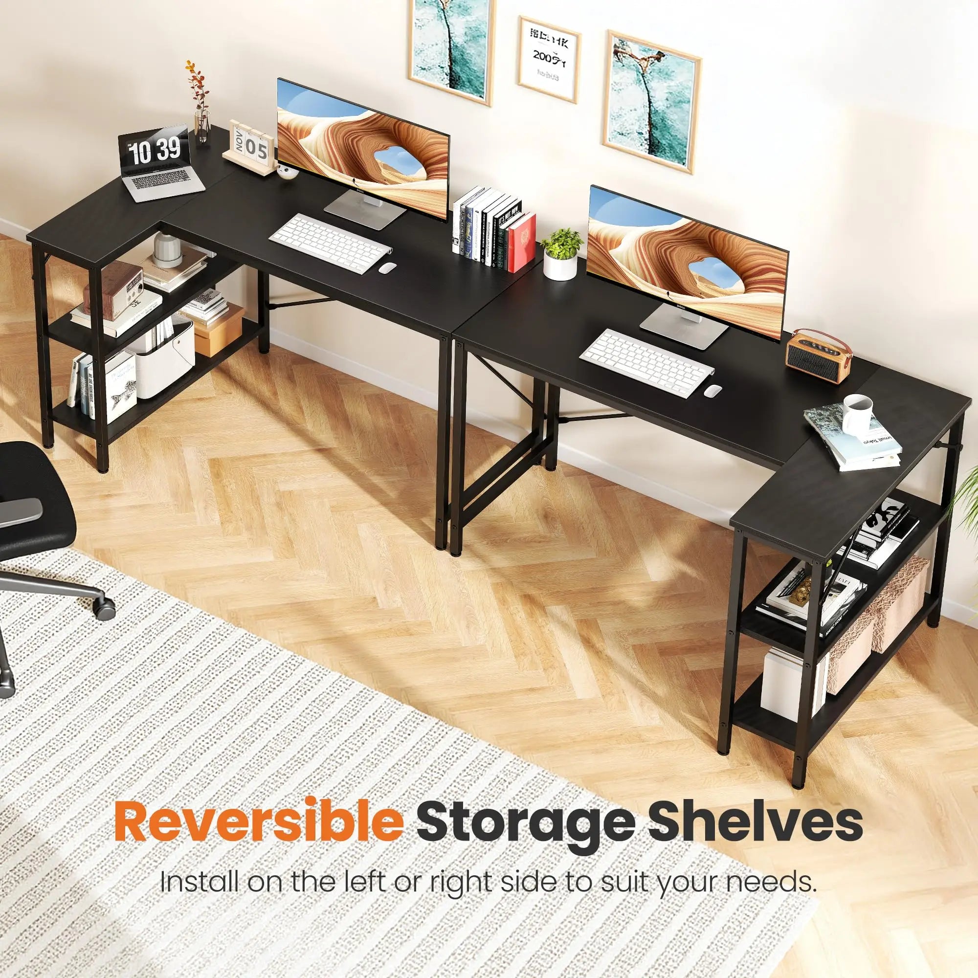 47" L-Shaped Desk | Reversible Storage & Gaming Corner Desk