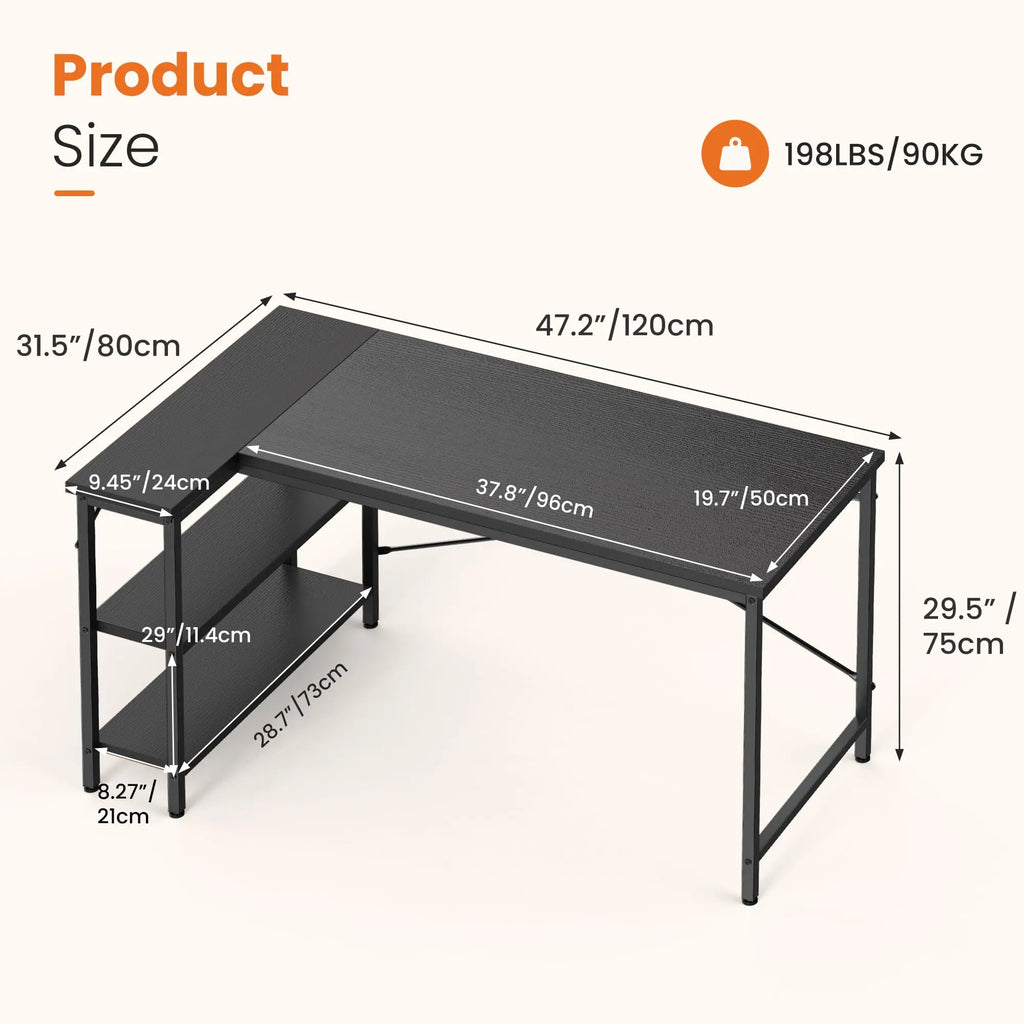 47" L-Shaped Desk | Reversible Storage & Gaming Corner Desk