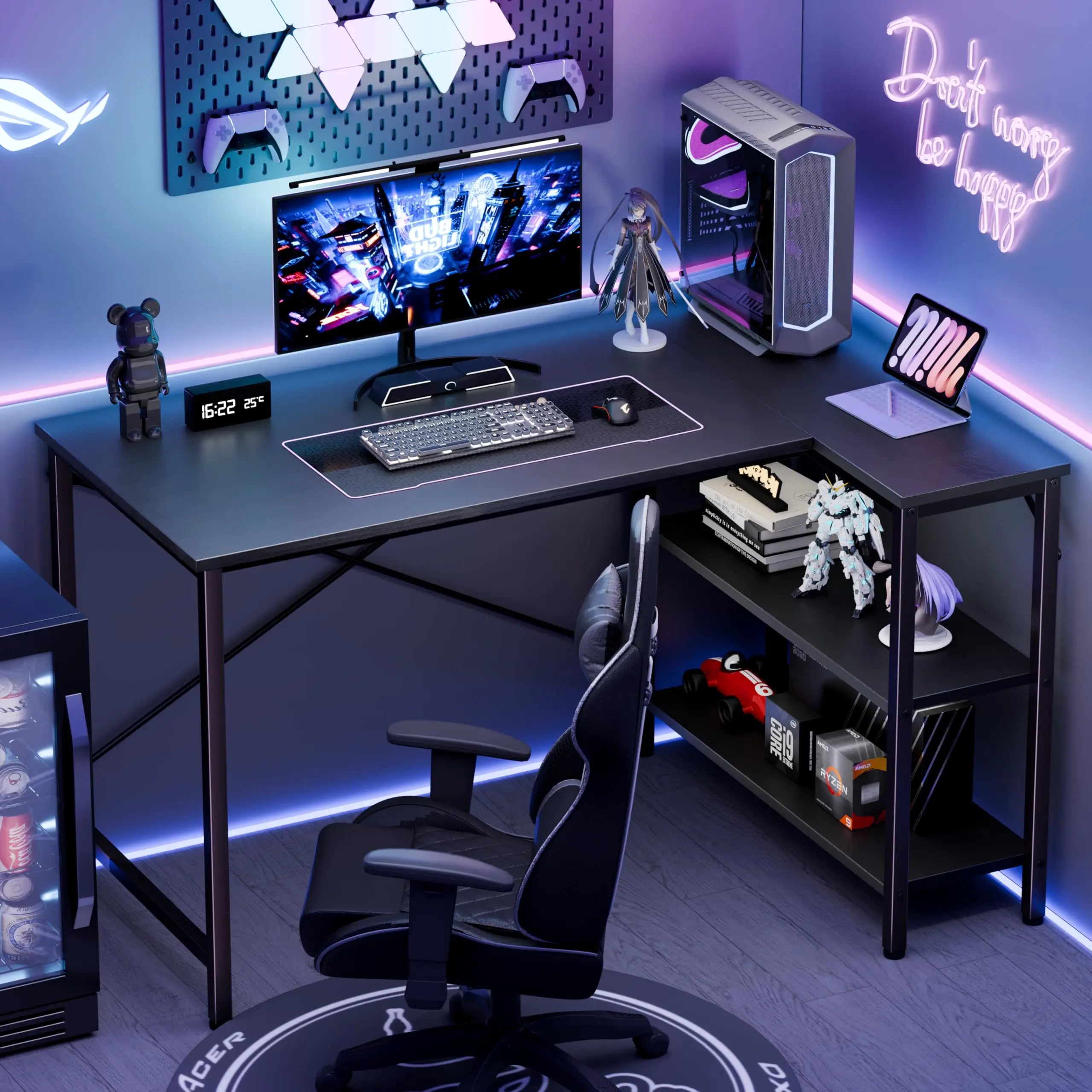 47" L-Shaped Desk | Reversible Storage & Gaming Corner Desk