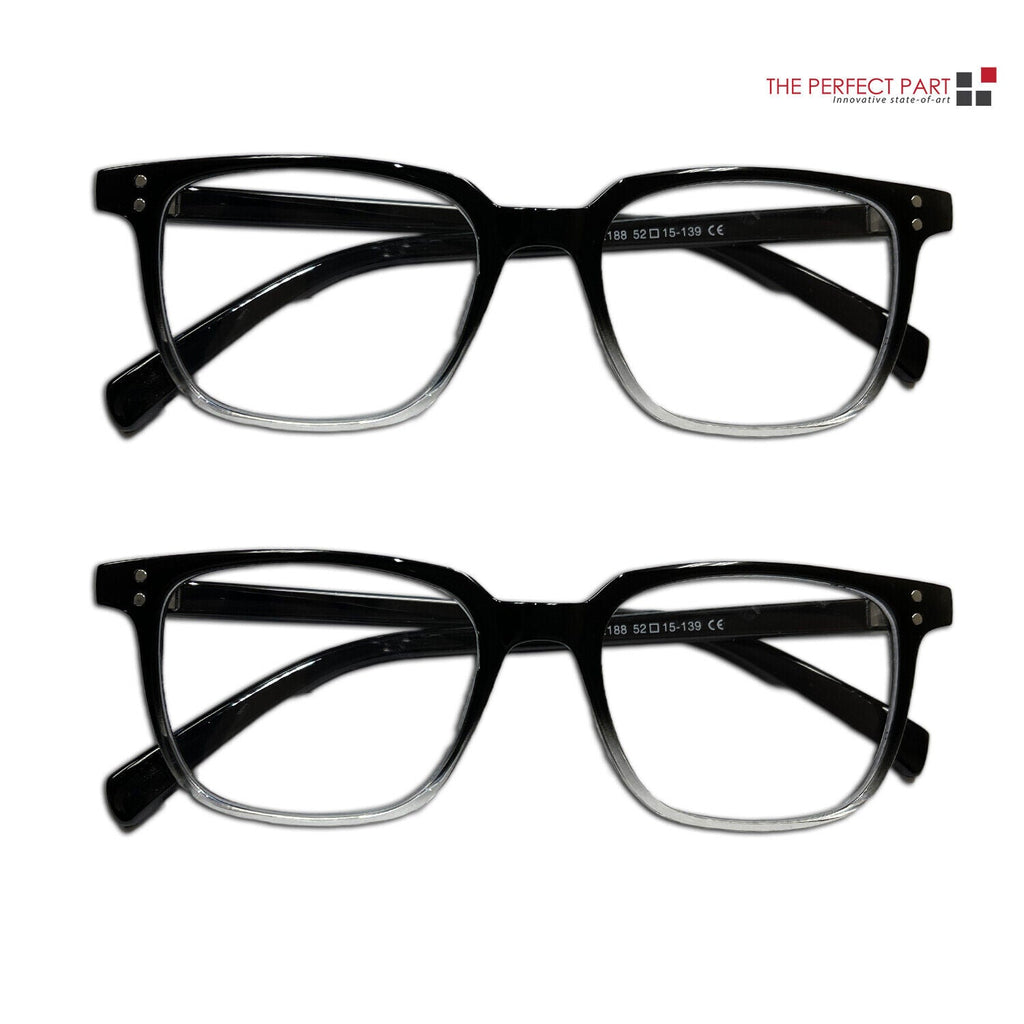 2 pack black square frame reading glasses with clear lenses