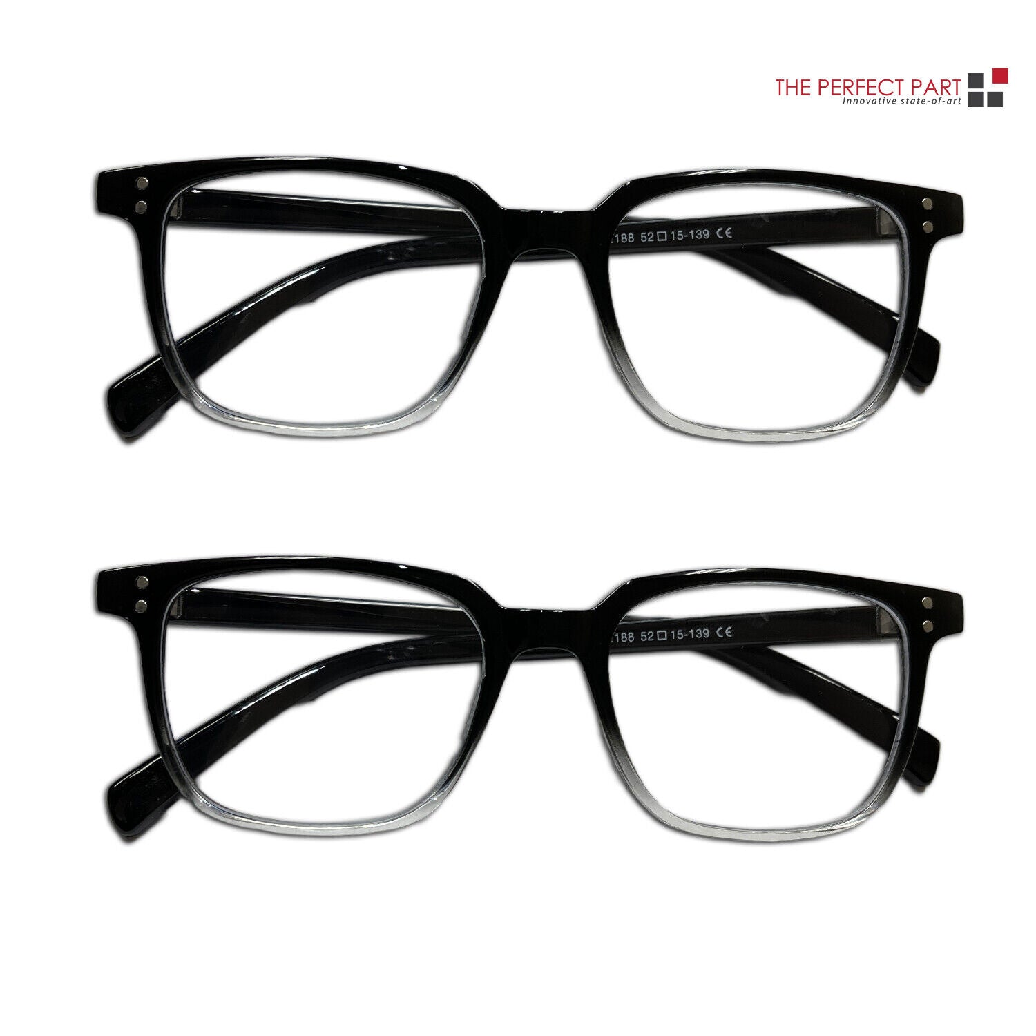 2 pack square black frame reading glasses with clear lenses