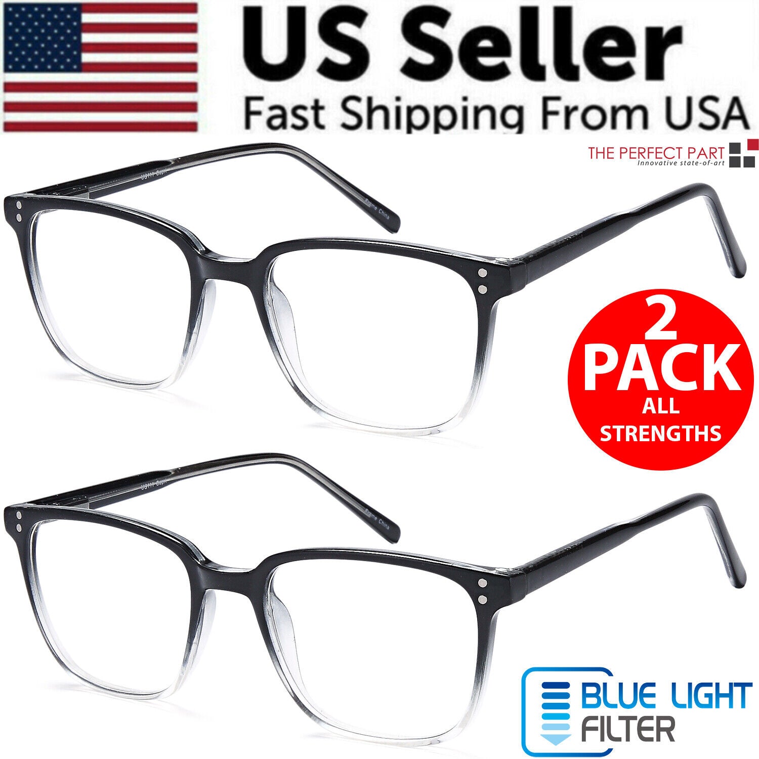 2 pack blue light blocking reading glasses black frame