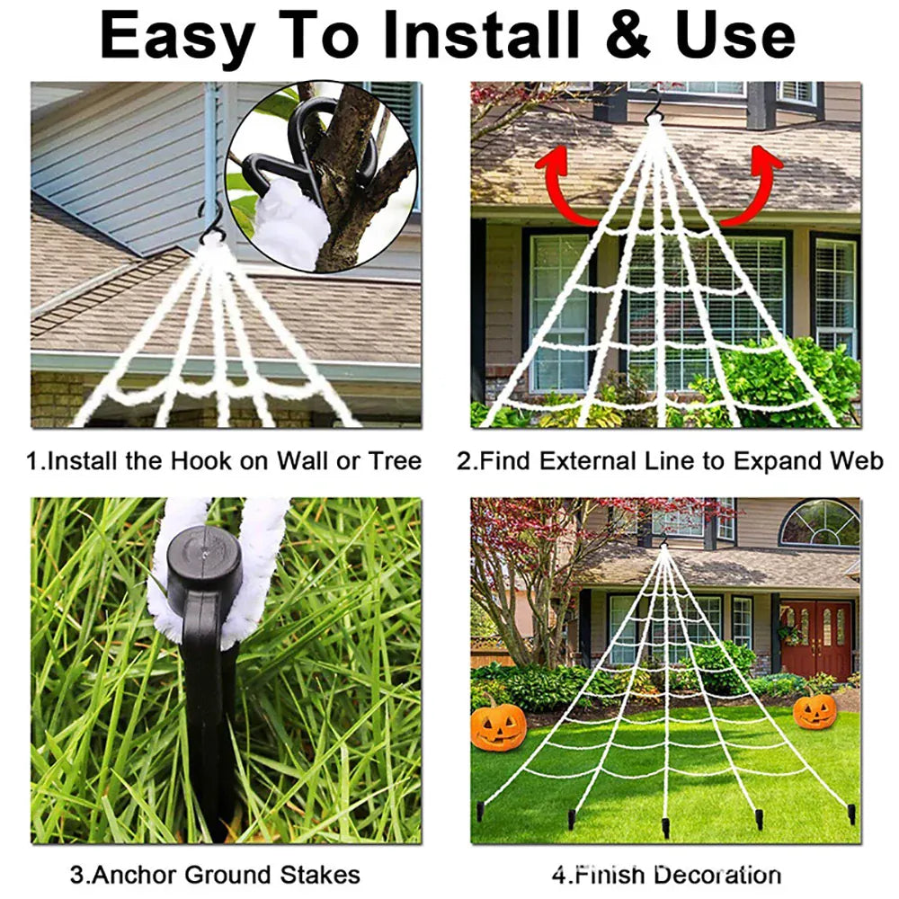 5M Large Triangle Halloween Spider Web | Outdoor Yard Decor