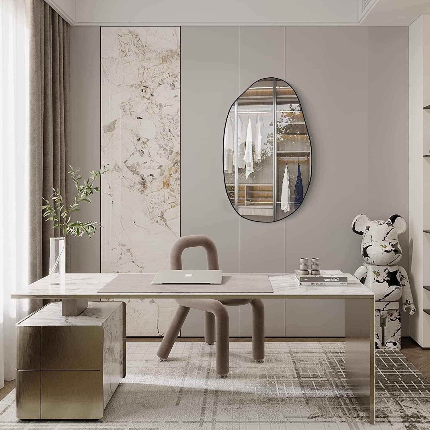 Oval wall mirror with modern design, perfect for office, bedroom, or living room decor.
