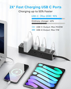 Desk clamp power strip with fast charging USB-C and USB-A ports