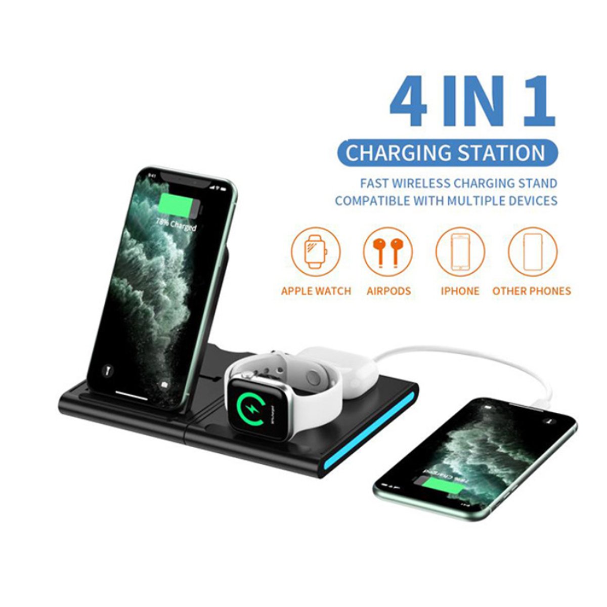 4-in-1 wireless charging station for iPhone, Apple Watch, and AirPods