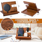 Solid ash wood wireless charging station with ergonomic design