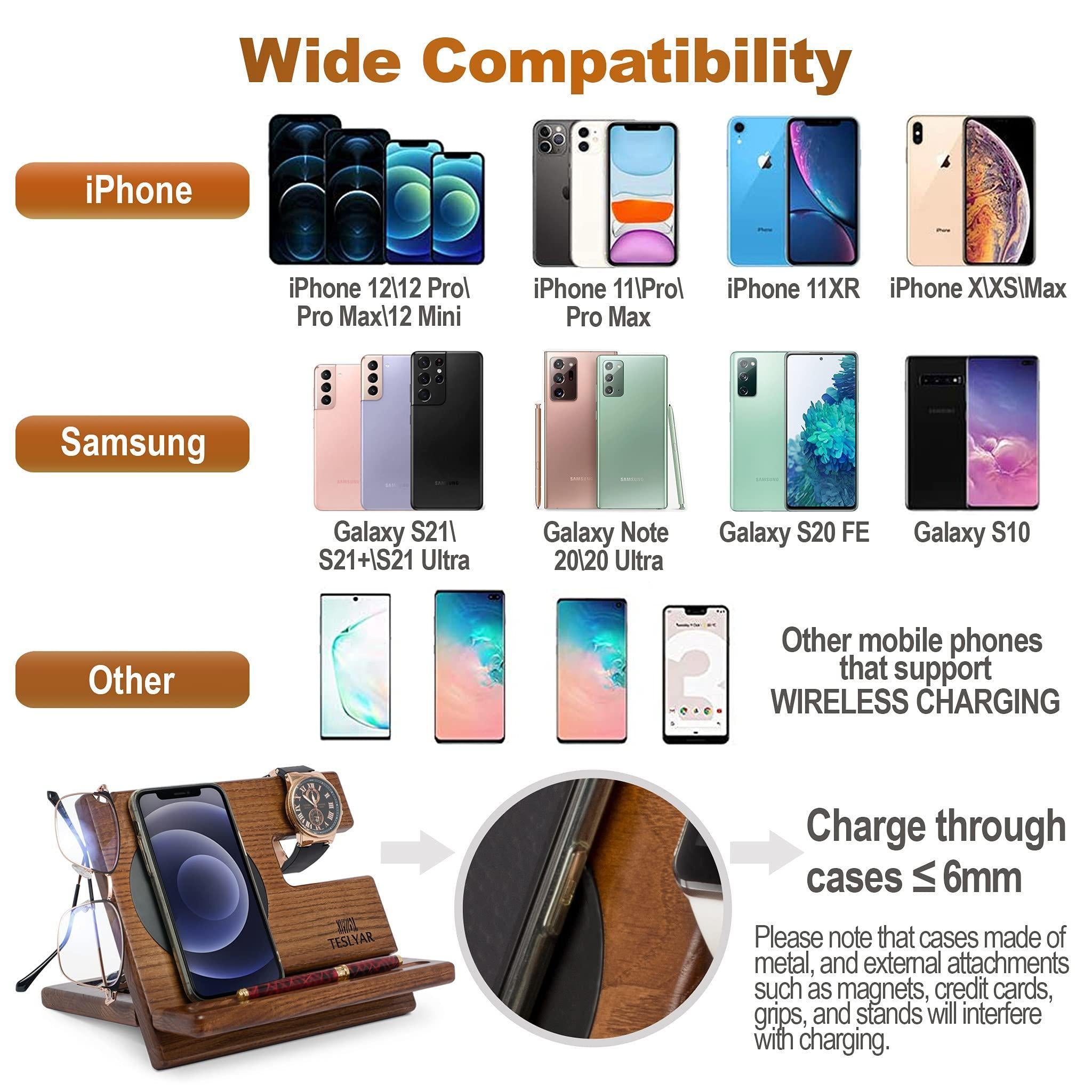 Wireless charging station compatible with iPhone, Samsung, and more