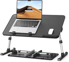 Adjustable laptop desk stand with foldable legs and mouse pad
