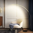 Modern arc floor lamp lighting cozy armchair corner