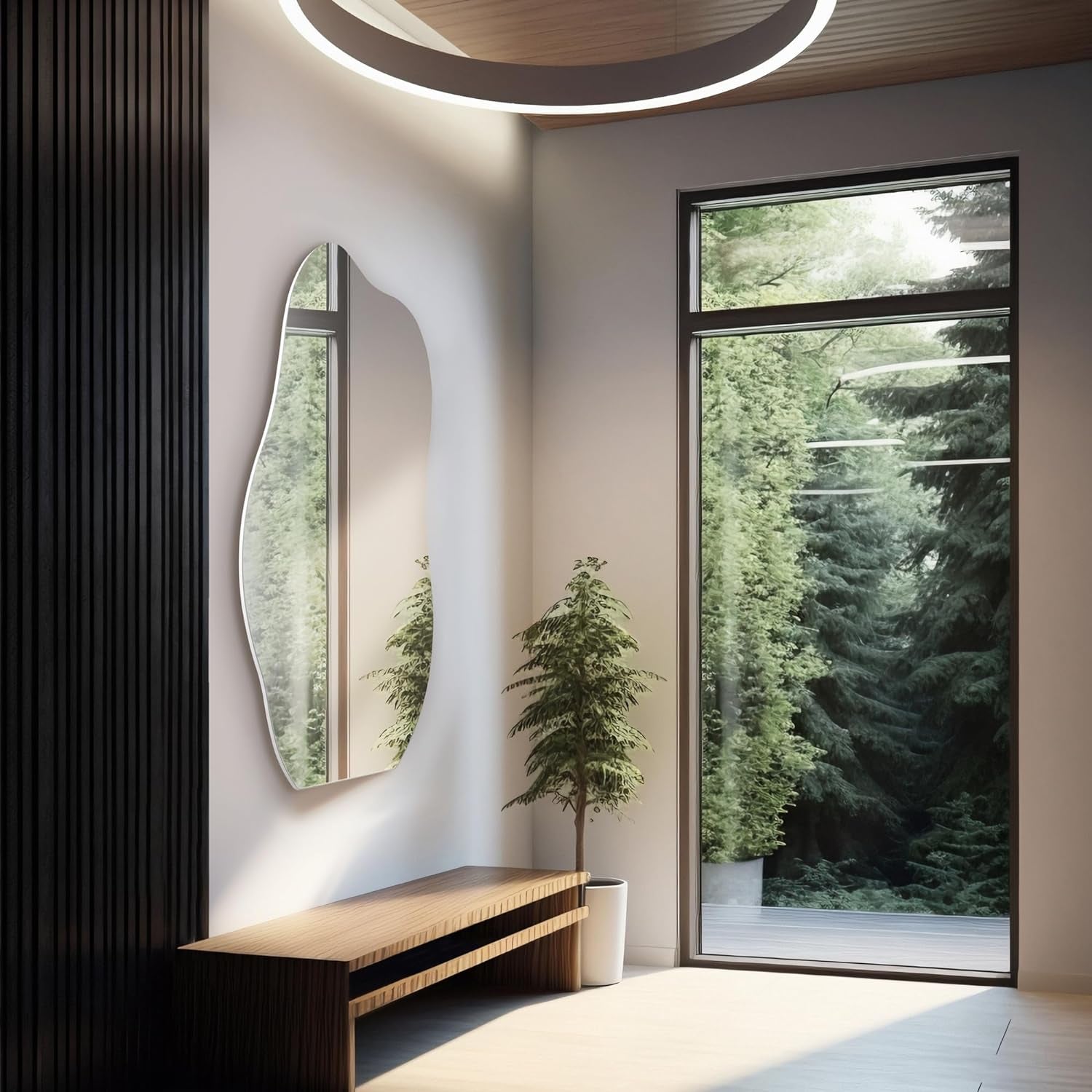 Irregular wall mirror for entryway or hallway, perfect for modern minimalist home decor.
