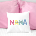 Colorful "Blessed Nana" decorative pillow, perfect gift for grandmother and home decor.
