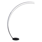 Minimalist black arc floor lamp on grey background