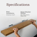 Rustic wood shelf with smart bracket system for easy, secure wall mounting.
