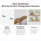 Easy-install rustic wood shelves with smart brackets for secure wall décor.
