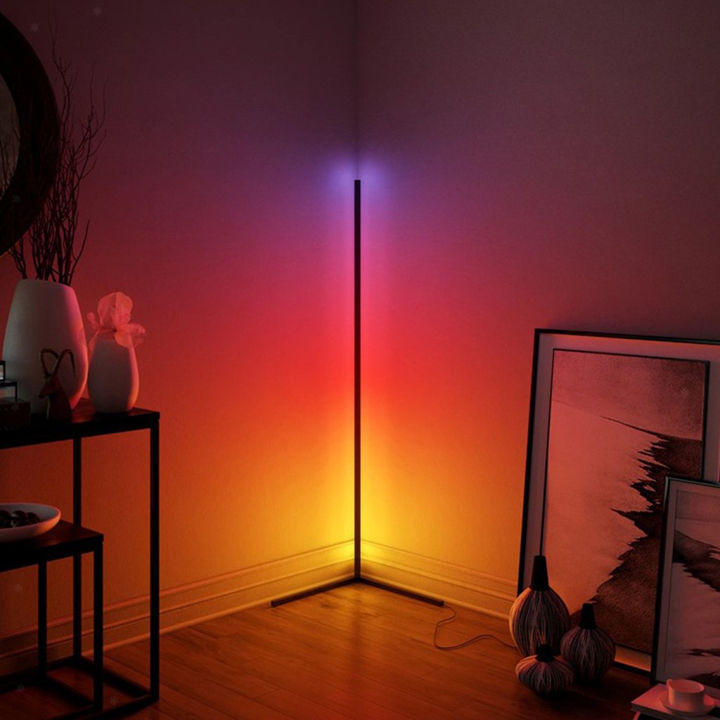 Colorful LED corner floor lamp with gradient ambient lighting