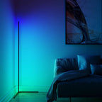 LED corner floor lamp with blue and green ambient lighting