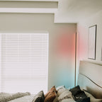 Bedroom with subtle LED corner floor lamp ambient lighting