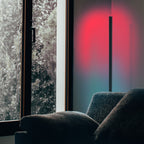 LED corner floor lamp with red and blue gradient lighting