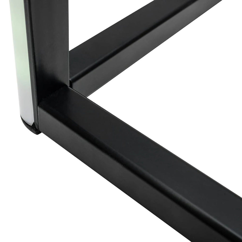 Close-up of black LED corner floor lamp sturdy base