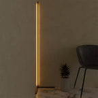 Minimalist LED corner floor lamp with warm yellow lighting