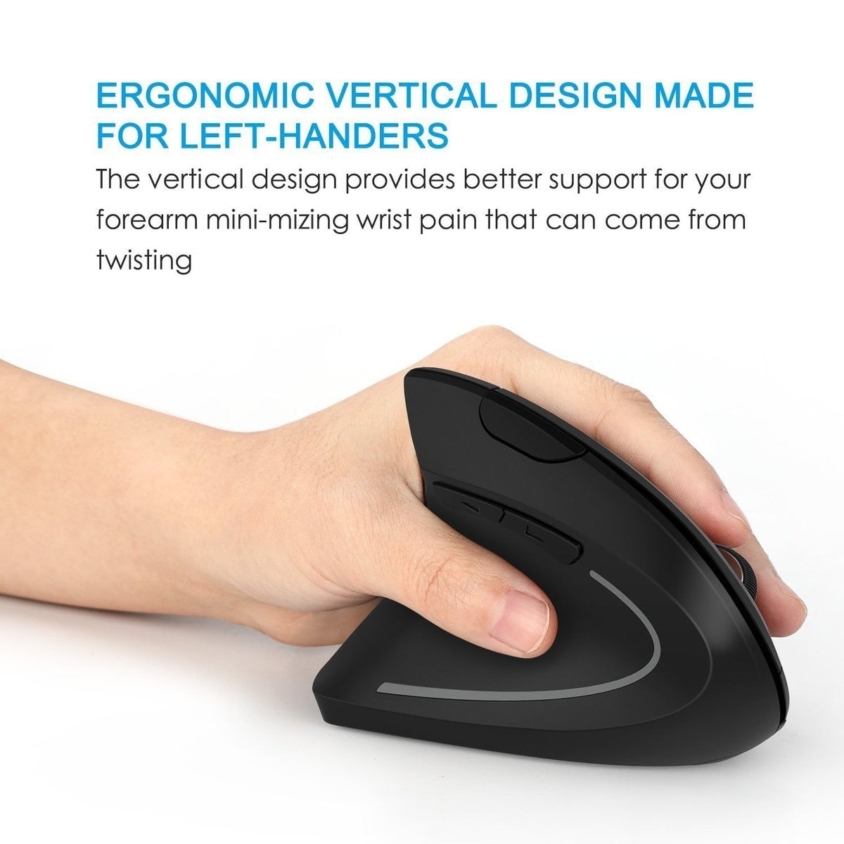 Ergonomic vertical mouse designed for left-handed users