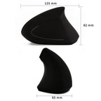 Black ergonomic vertical mouse with size dimensions in mm