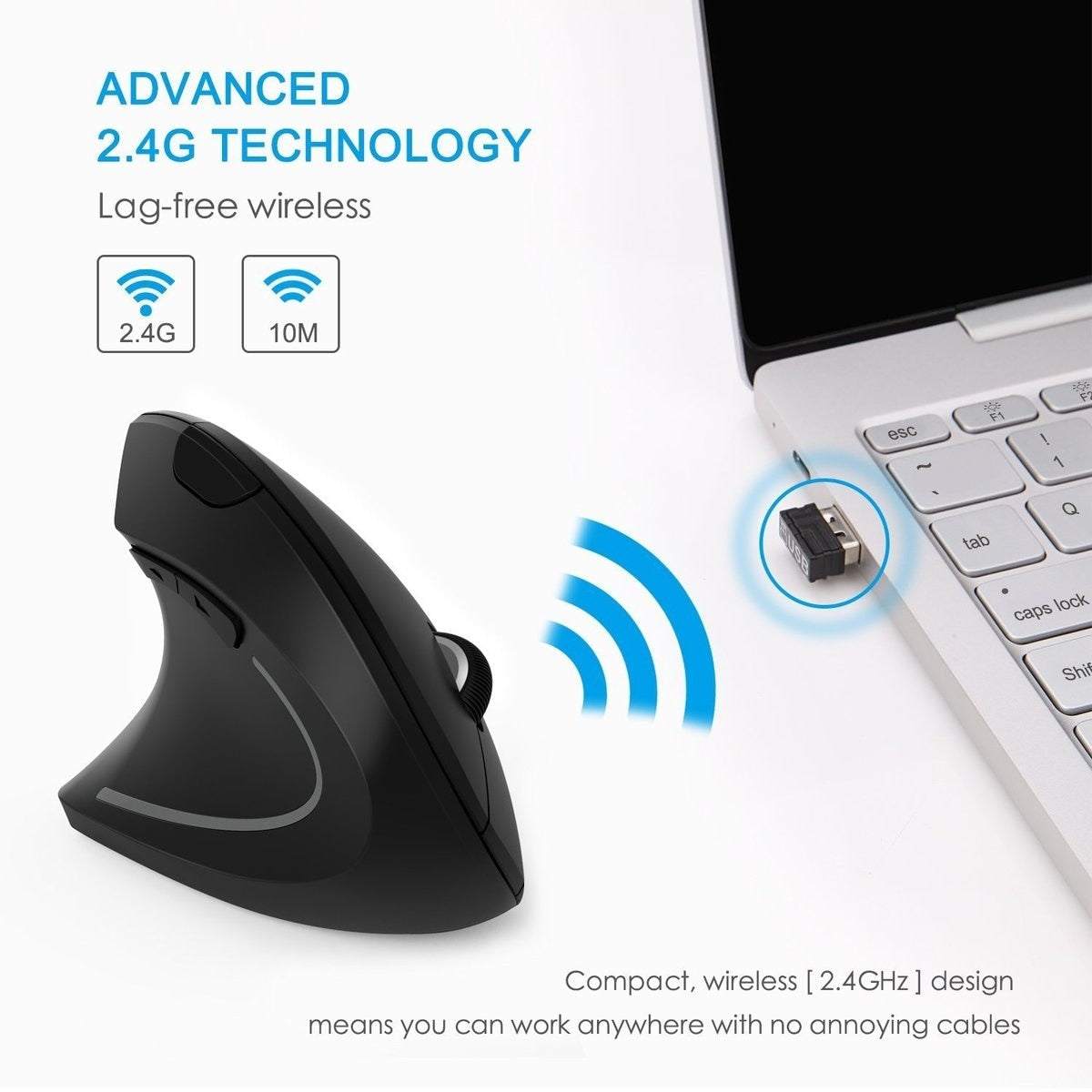 Wireless ergonomic vertical mouse with 2.4G USB receiver
