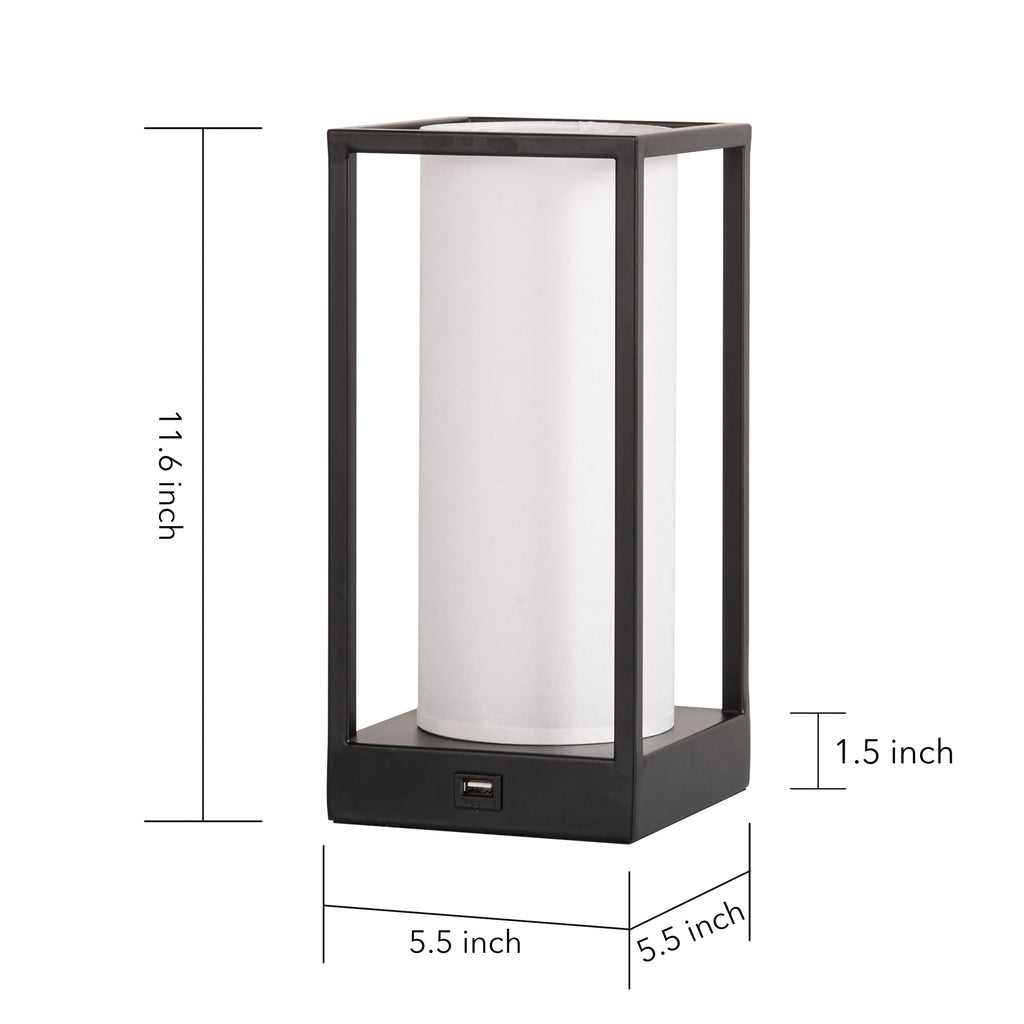 Rectangular table lamp with dimensions and USB charging port