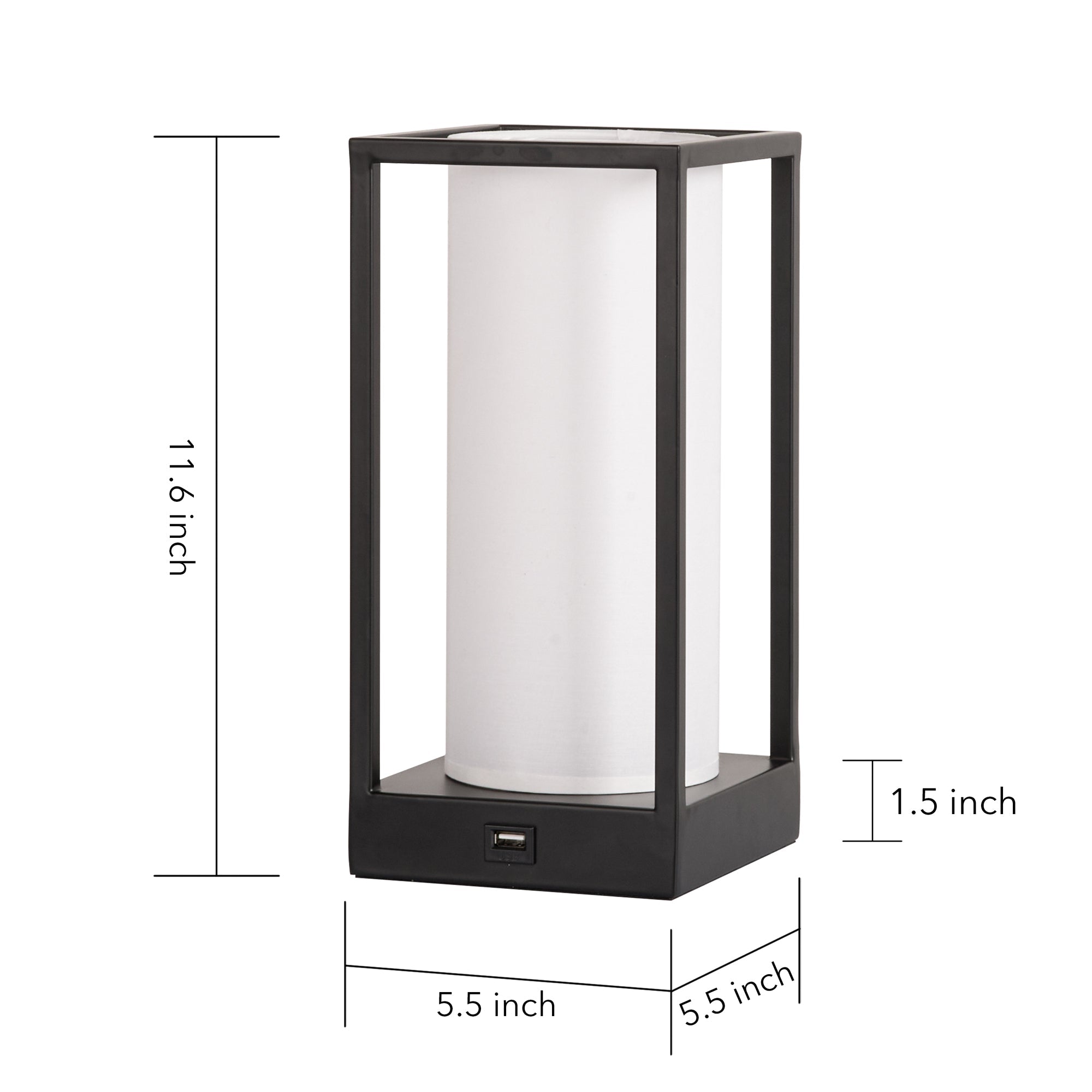 Rectangular table lamp with dimensions and USB charging port