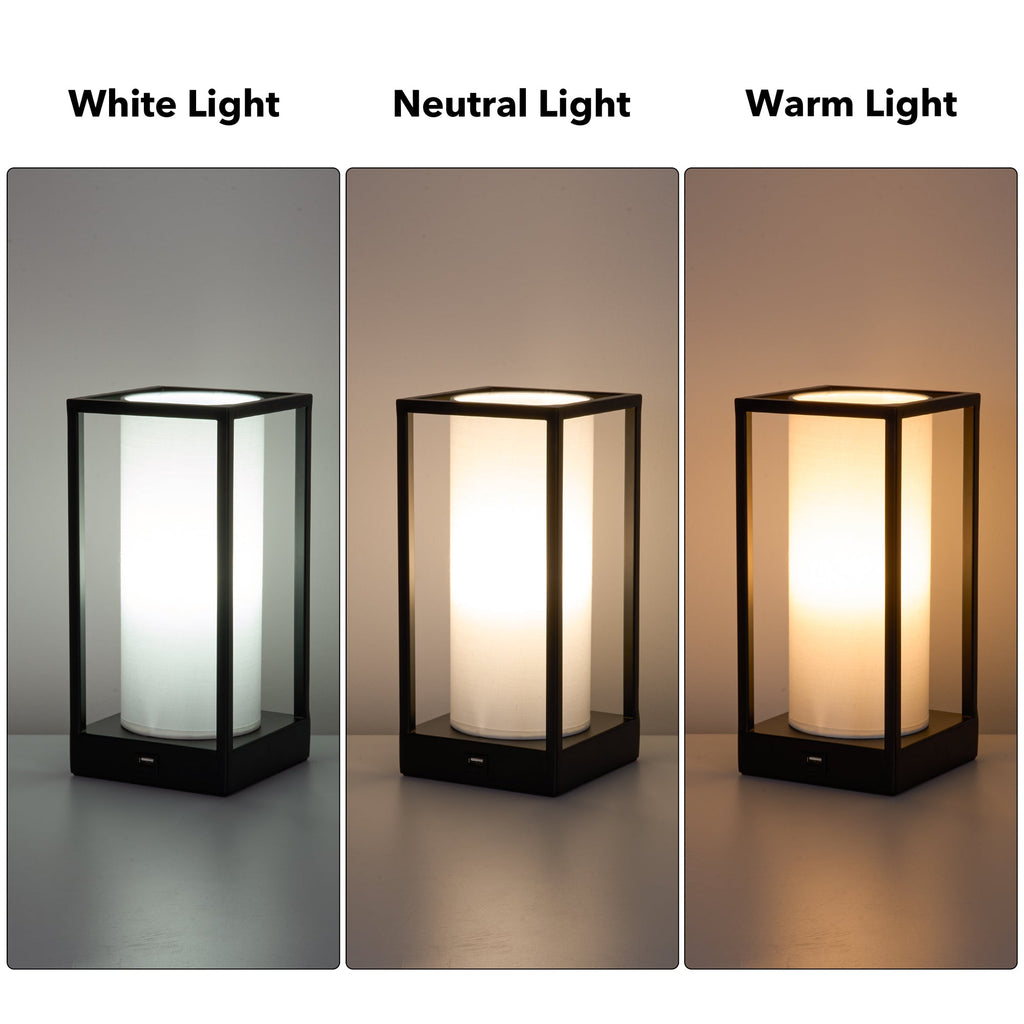 Rectangular table lamp with white, neutral, and warm light modes