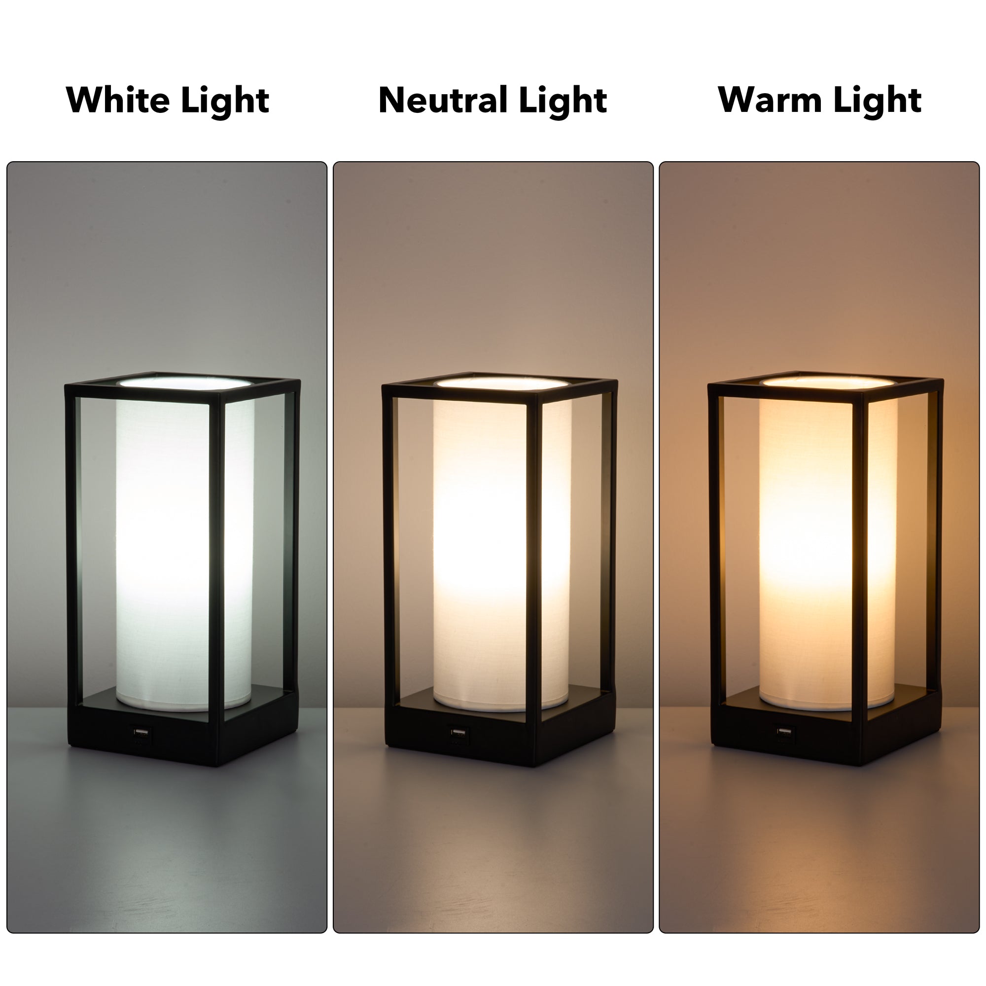 Rectangular table lamp with white, neutral, and warm light modes