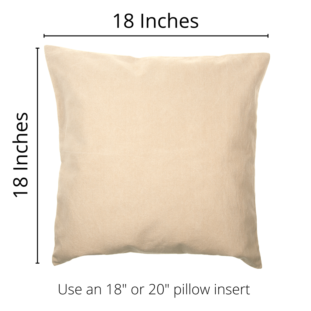 18x18 inch pillow cover in neutral beige, fits 18" or 20" inserts for home decor.
