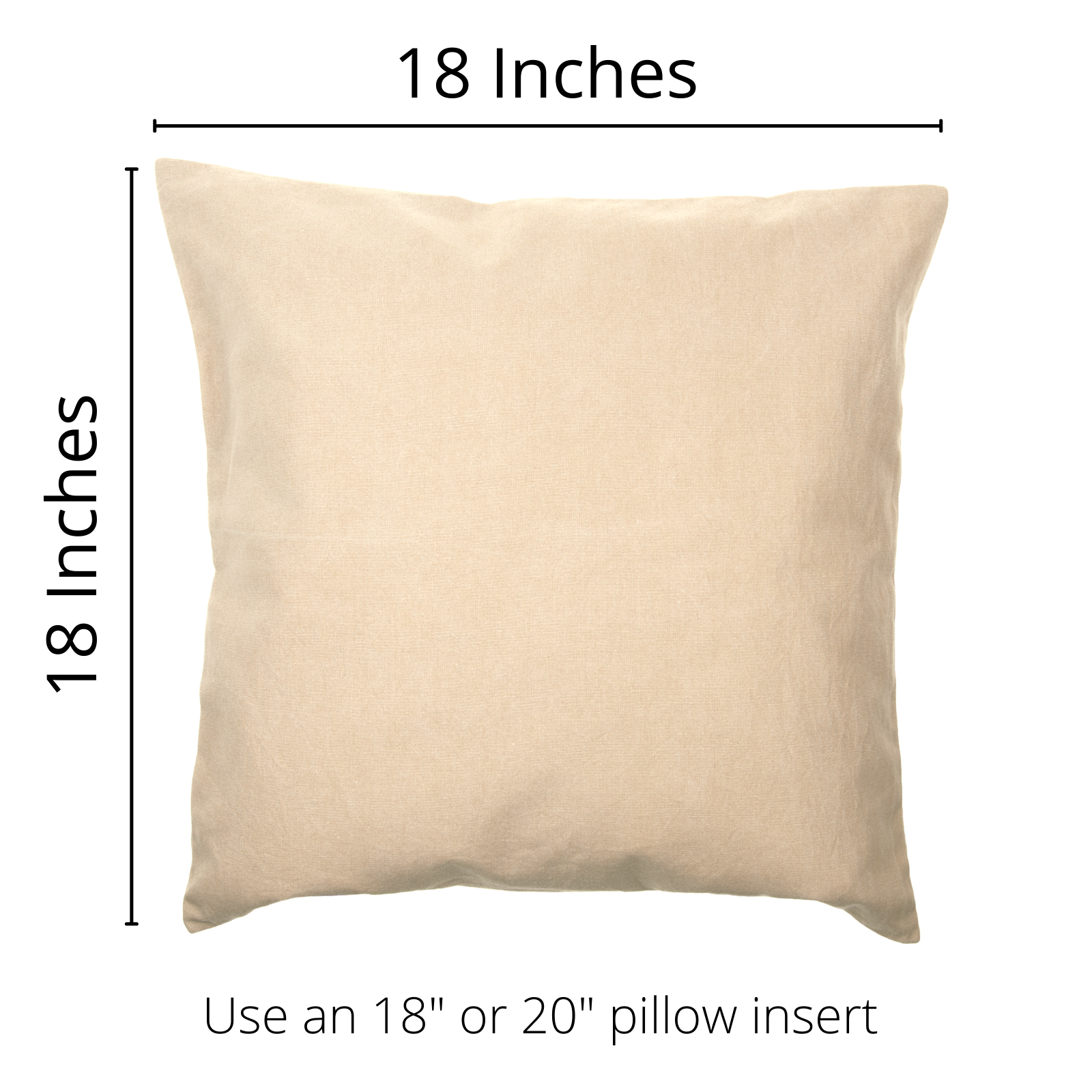 18x18 inch pillow cover in neutral beige, fits 18" or 20" inserts for home decor.
