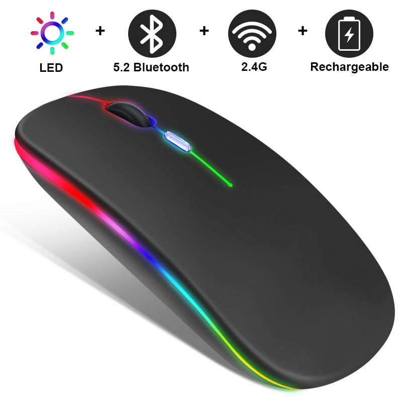Wireless rechargeable LED mouse with Bluetooth and 2.4G connection